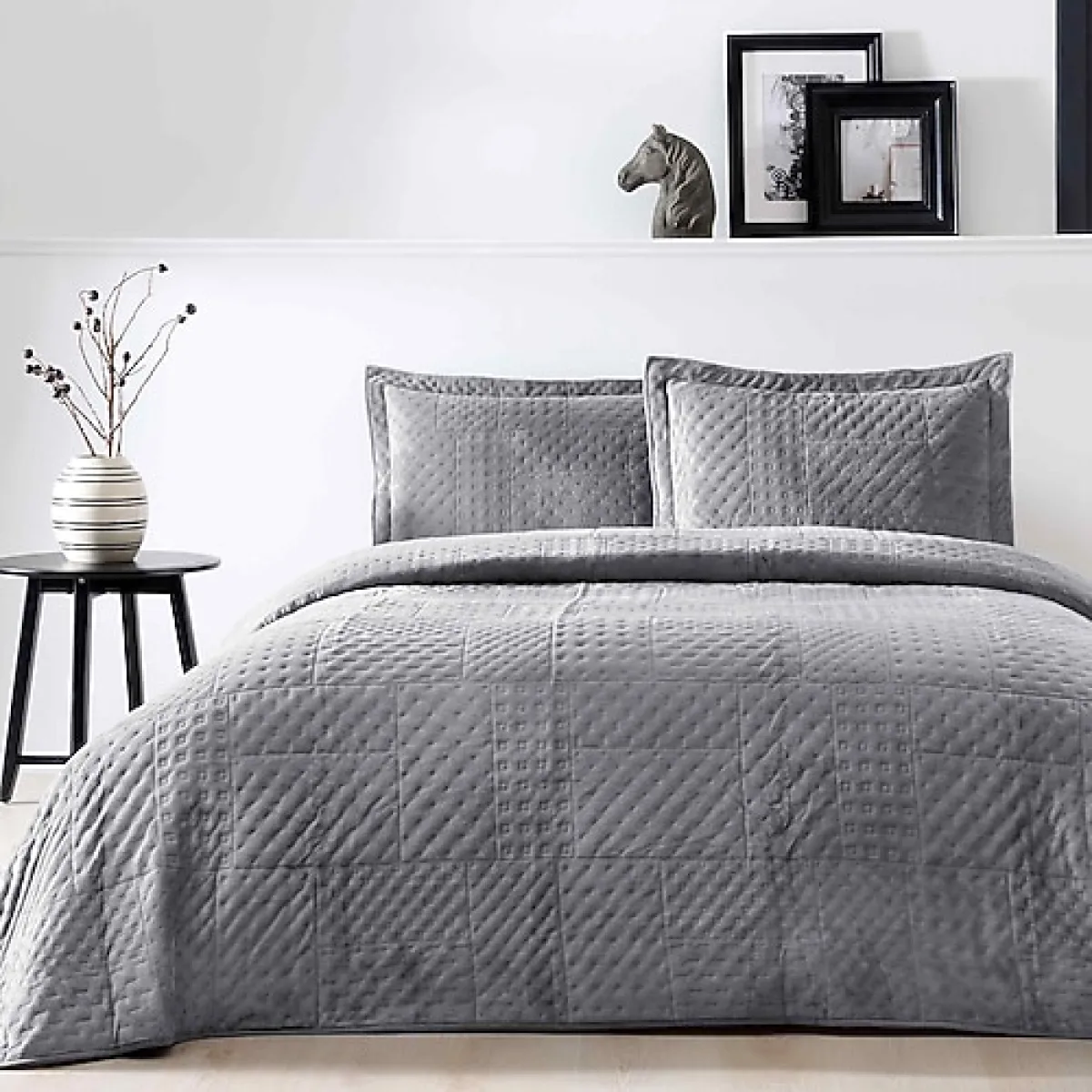 Taç Alvin Antrasit Çift Kişilik Yatak Örtüsü Takımı