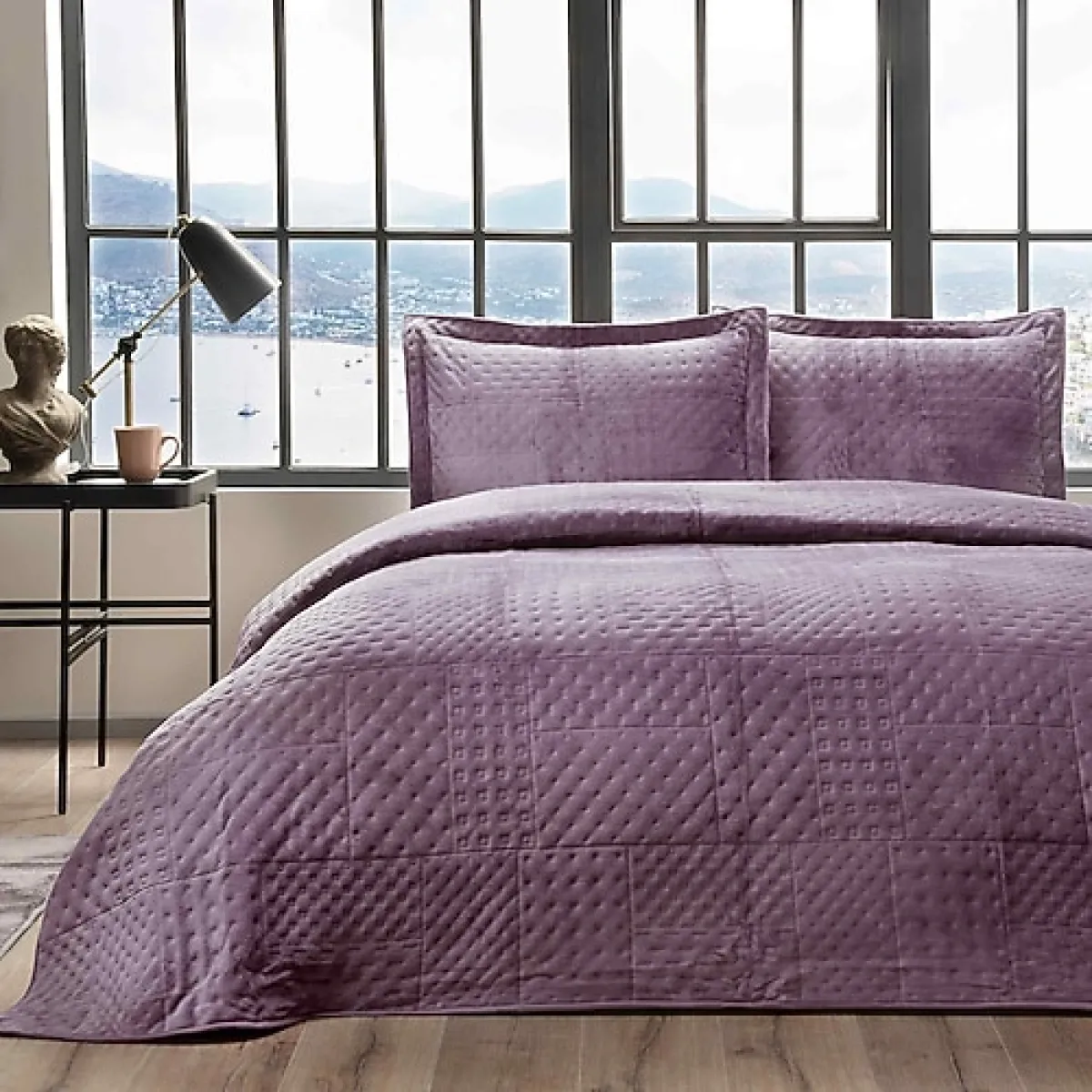 Taç Alvin Mürdüm Çift Kişilik Yatak Örtüsü Takımı