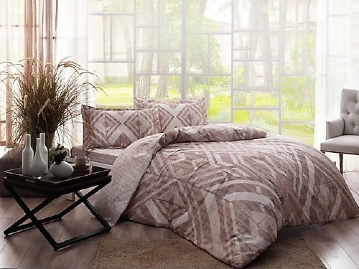 Taç Avril Saten Çift Kişilik Nevresim Takımı Kahve