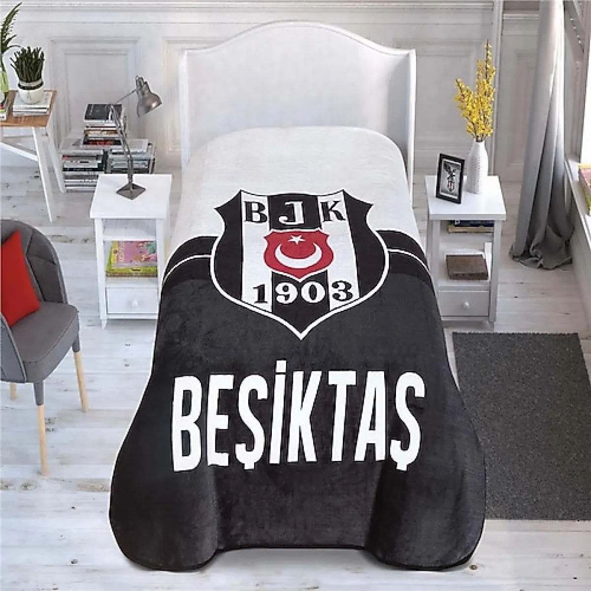 Taç Beşiktaş 1903 Logo Lisanslı Tek Kişilik Battaniye