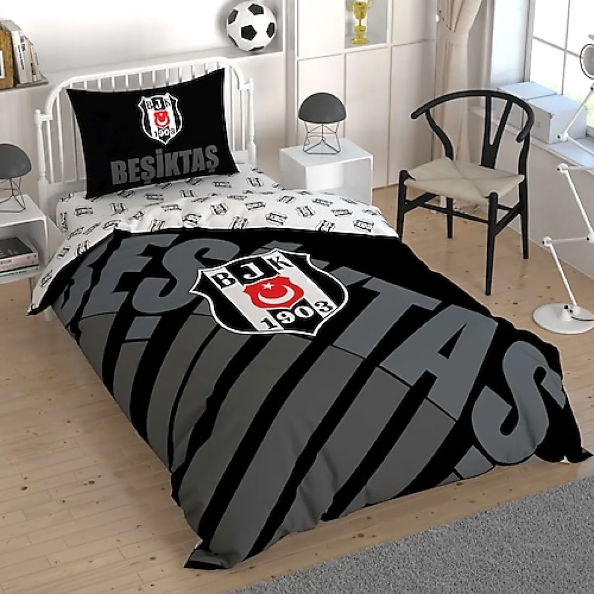 Taç Beşiktaş Siyah Logo Tek Kişilik Nevresim Takımı