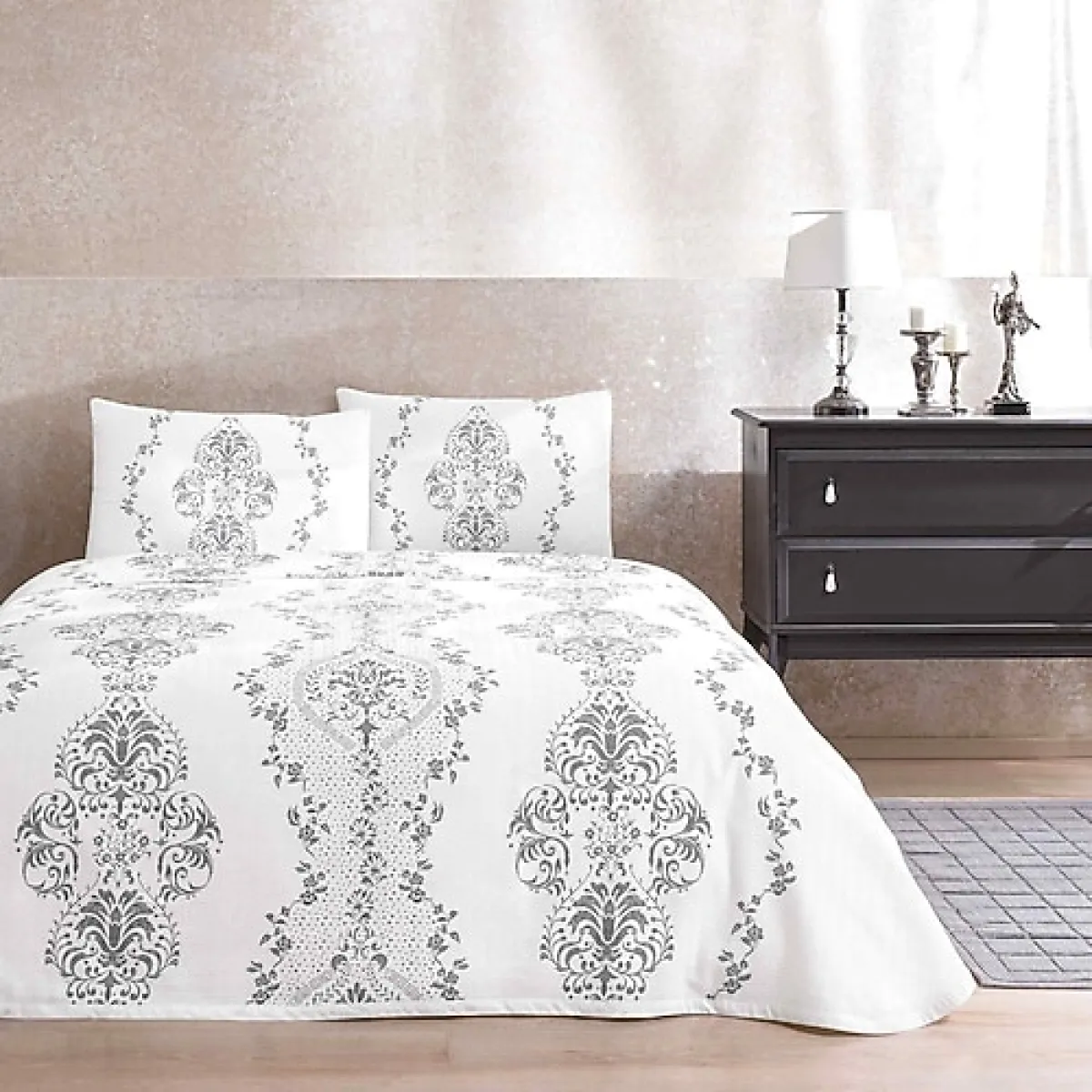 Taç Carmen Gri Çift Kişilik Pike Takımı