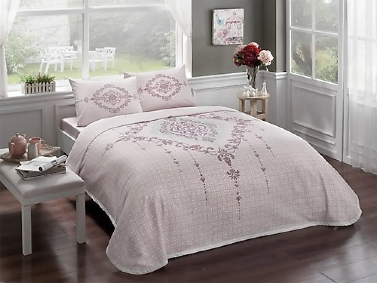 Taç Elenor Tek Kişilik Gül Kurusu Pike Takımı