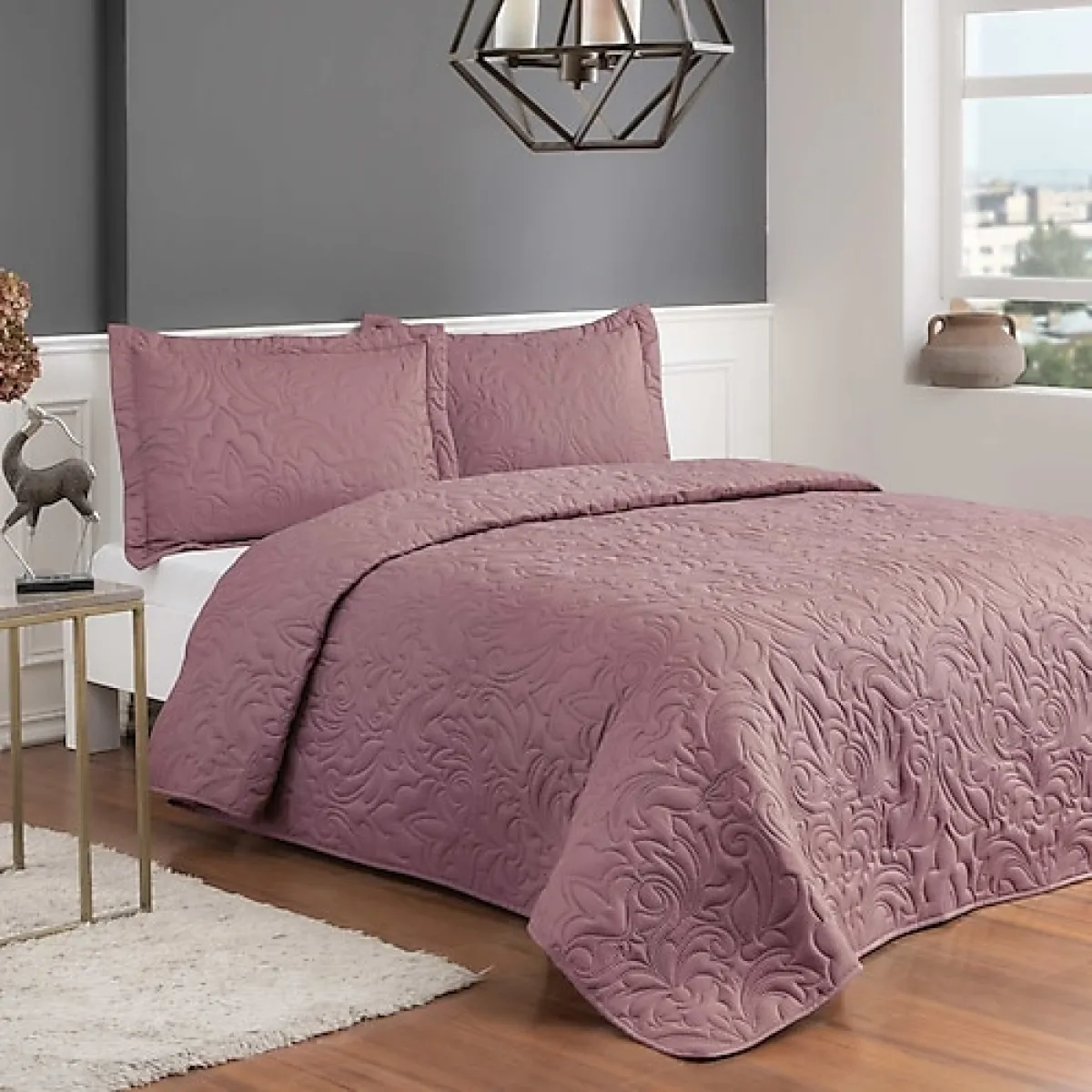 Taç Gala Pembe Kapitone Tek Kişilik Yatak Örtüsü Takımı