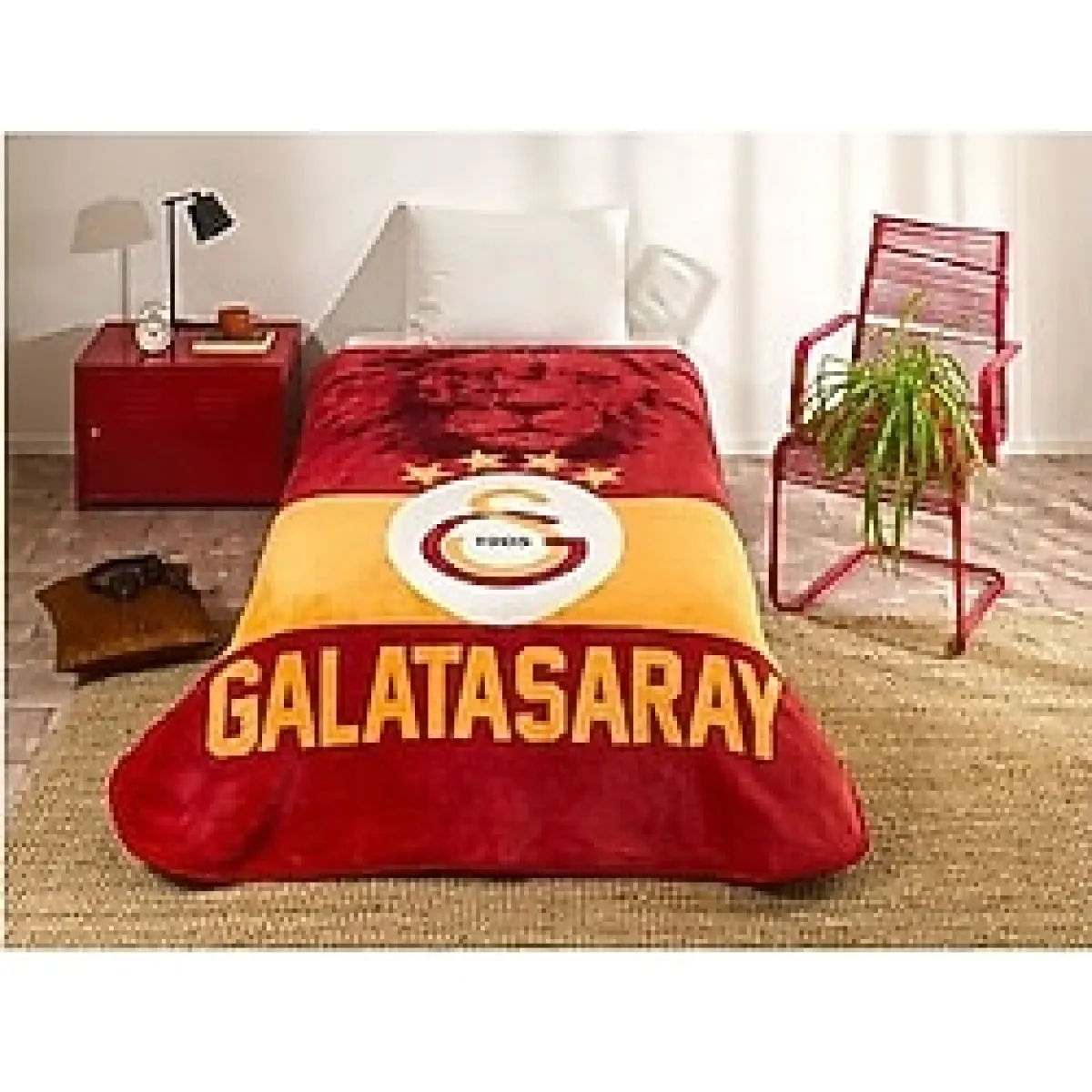 Taç Galatasaray Klasik Aslan Lisanslı Tek Kişilik Battaniye - Kırmızı - 160 x 220 cm