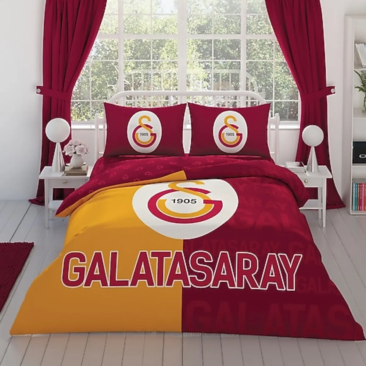 Taç Galatasaray Parçalı Logo Pamuk Çift Kişilik Nevresim Takımı