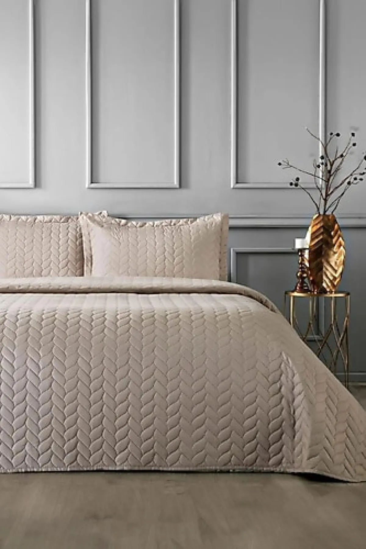 Taç Glory Camel Kapitone Tek Kişilik Yatak Örtüsü Takımı