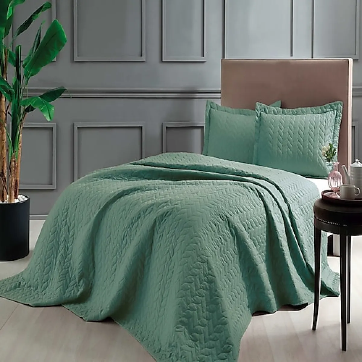 Taç Glory Kapitone Çift Kişilik Yatak Örtüsü Takımı