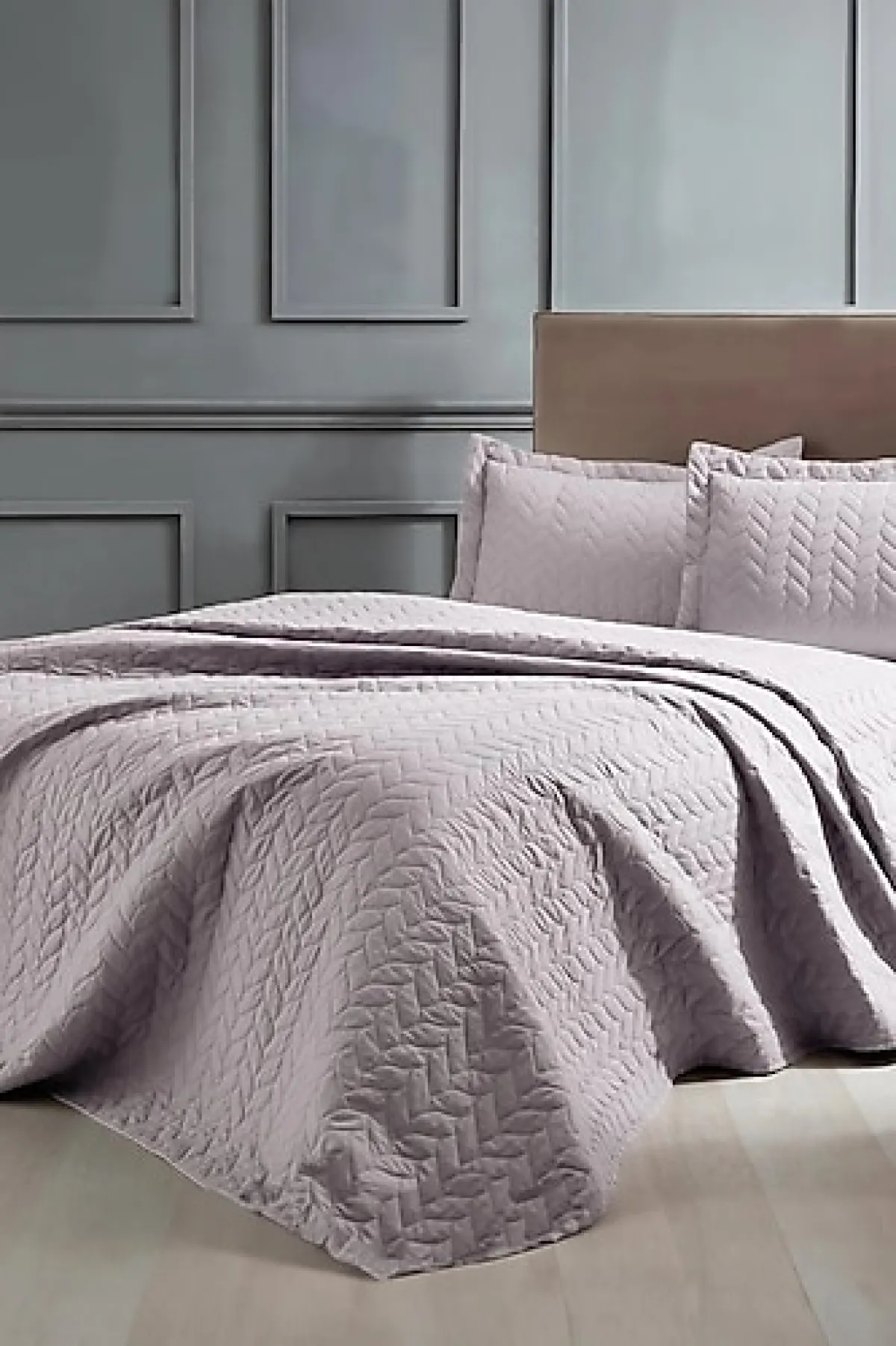 Taç Glory Lila Kapitone Çift Kişilik Yatak Örtüsü Takımı