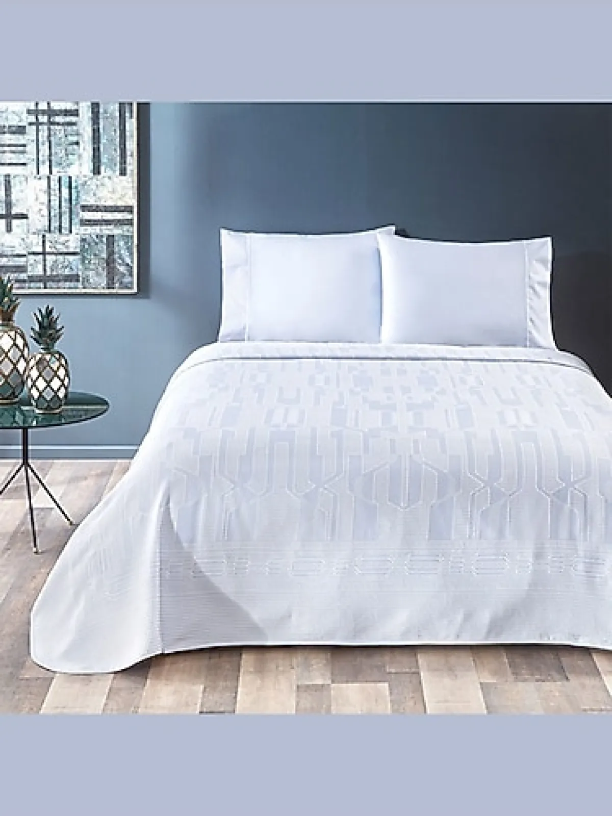 Taç Jonas Mavi Jakar Çift Kişilik Pike Takımı