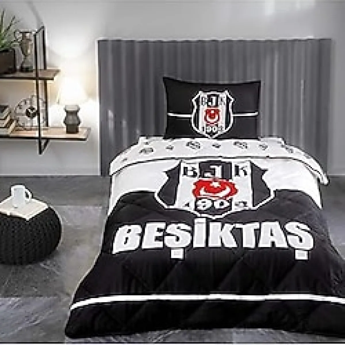 Taç Lisanslı Beşiktaş Logo Düz Pamuk Uyku Seti, Çok Renkli, Tek Kişilik