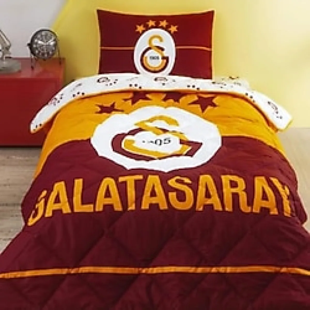 Taç Lisanslı Galatasaray Logo Düz Pamuk Uyku Seti, Çok Renkli, Tek Kişilik