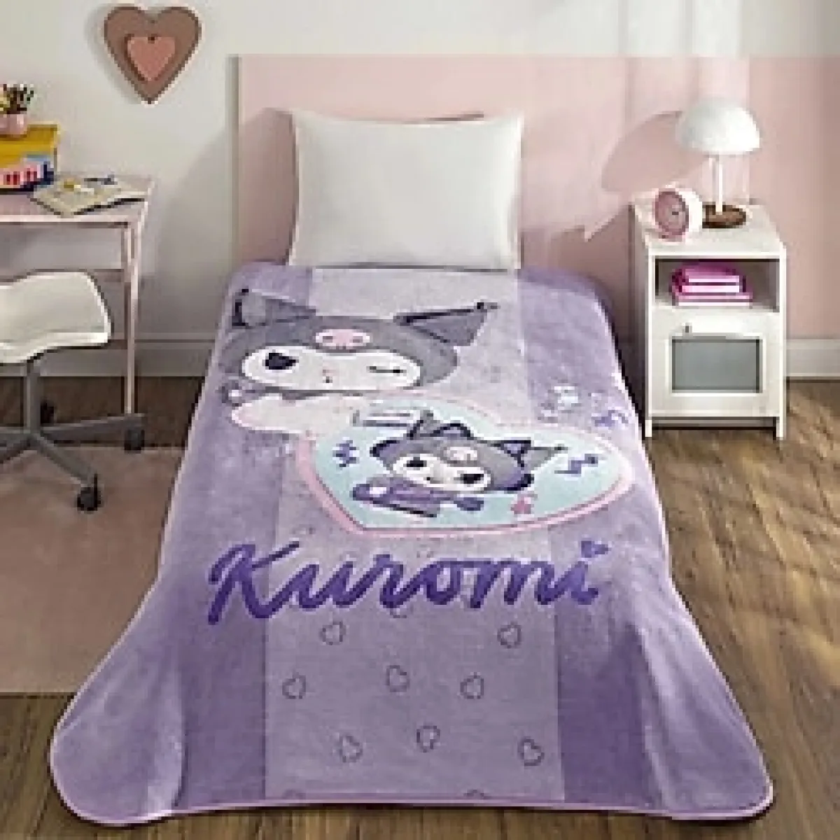 Taç Lisanslı Tek Kişilik Çocuk Battaniye (160X220)-Kuromi Fun