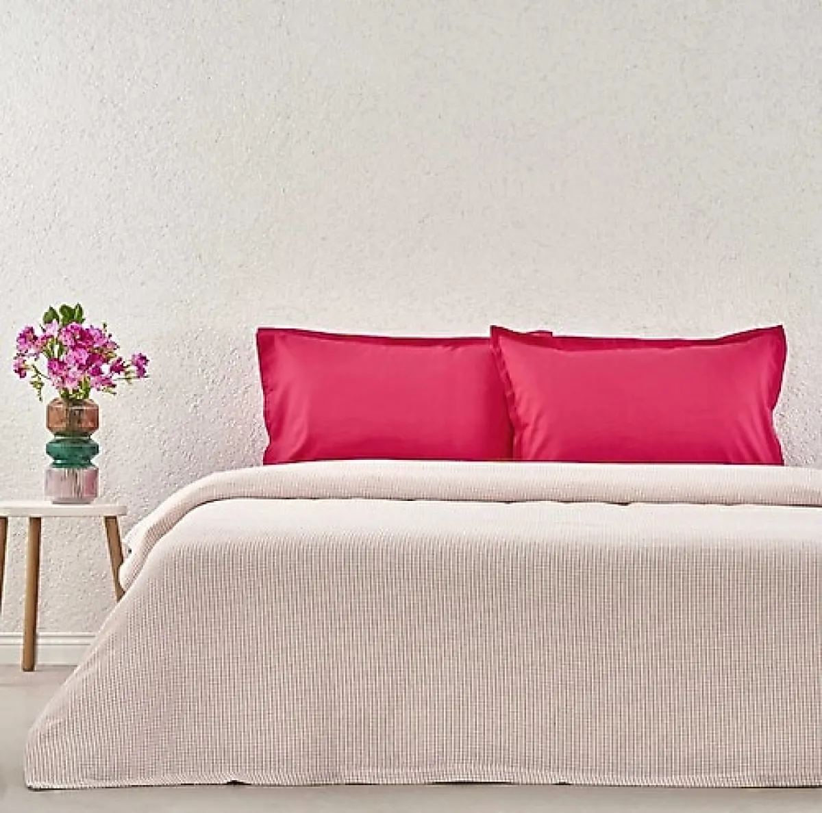 Taç Plain Fuşya Çift Kişilik Pike Takımı