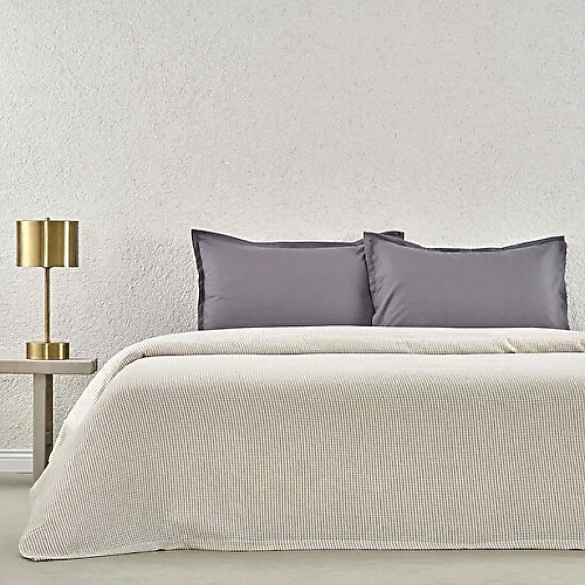 Taç Plain Gri Çift Kişilik Pike Takımı