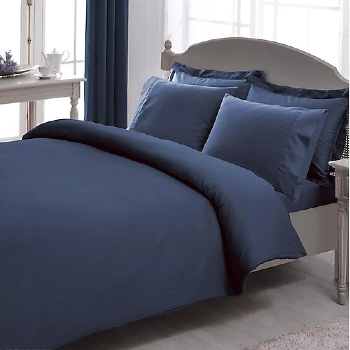 Taç Premium Basic Stripe Lacivert Çift Kişilik Nevresim Takımı