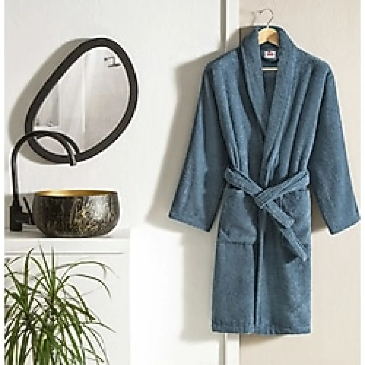 Taç Taç Şalyaka Pamuk S/M Bornoz Açık Petrol