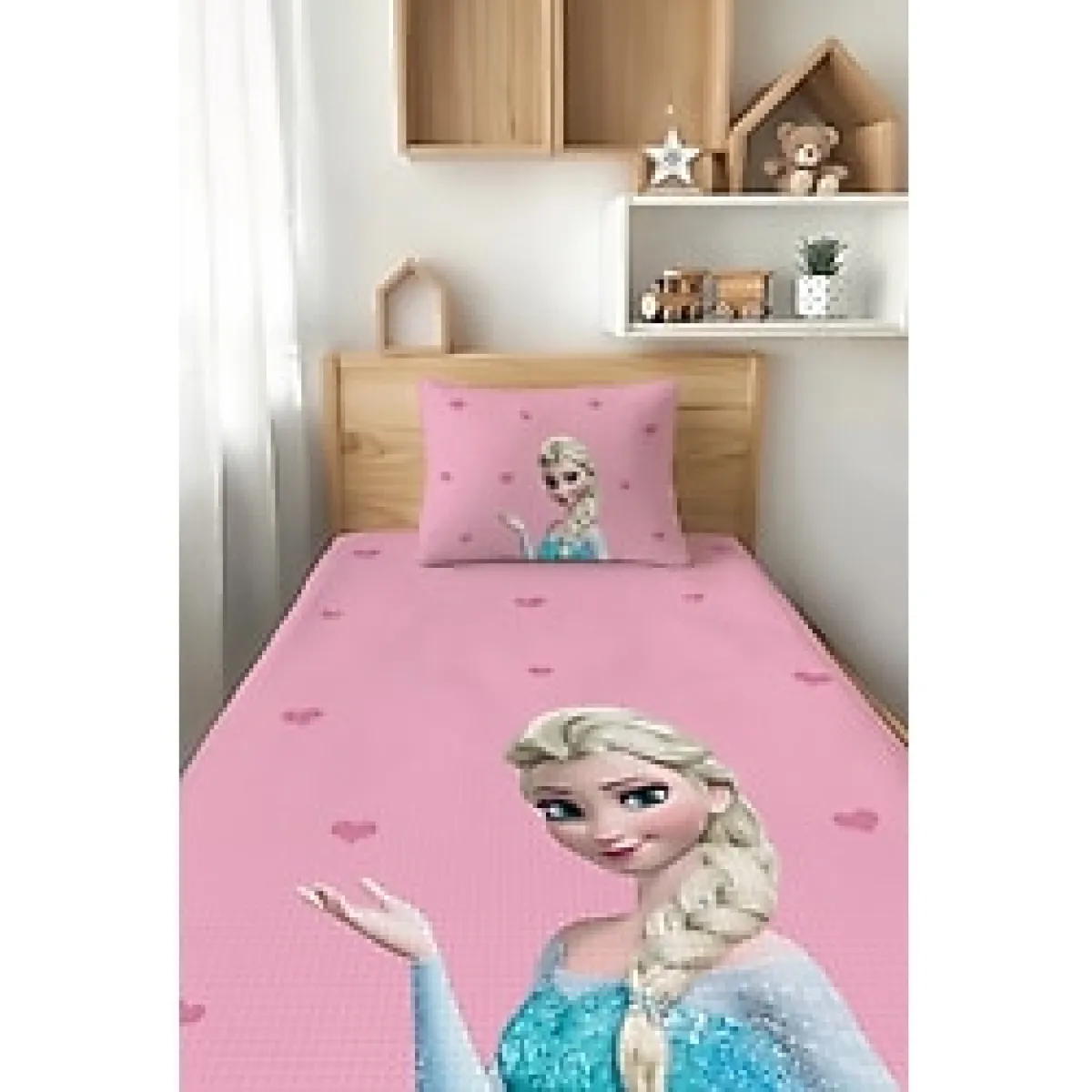 Talia Home Pembe Elsa Desenli Tek Kişilik Çocuk PİKETakımı Tlap-069 - Renkli