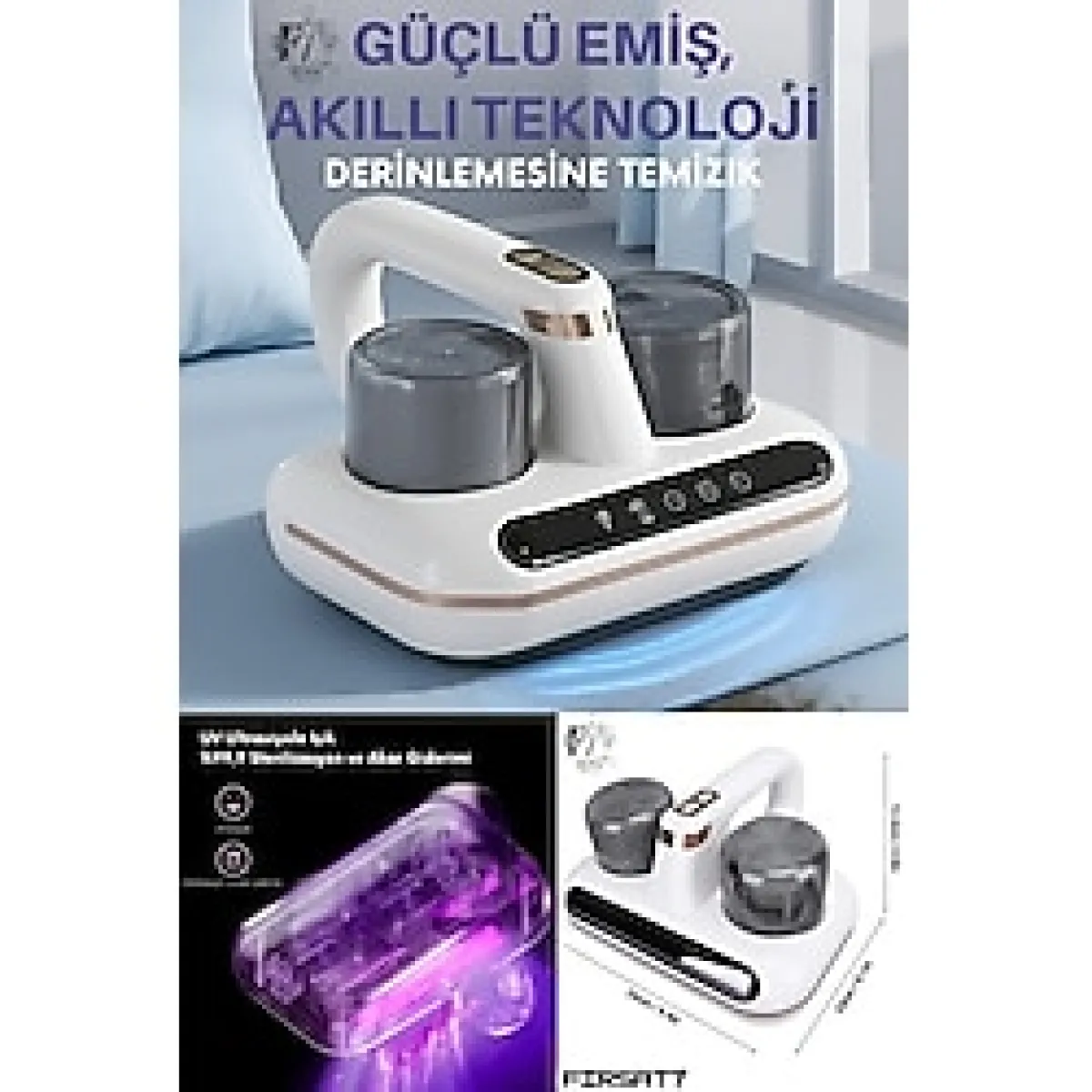 Ultrasonik Akıllı Uv Süpürge Yatak Halı Koltuk Için Sessiz Güçlü Emiş Teknolojisi Şarjlı Süpürge - Beyaz