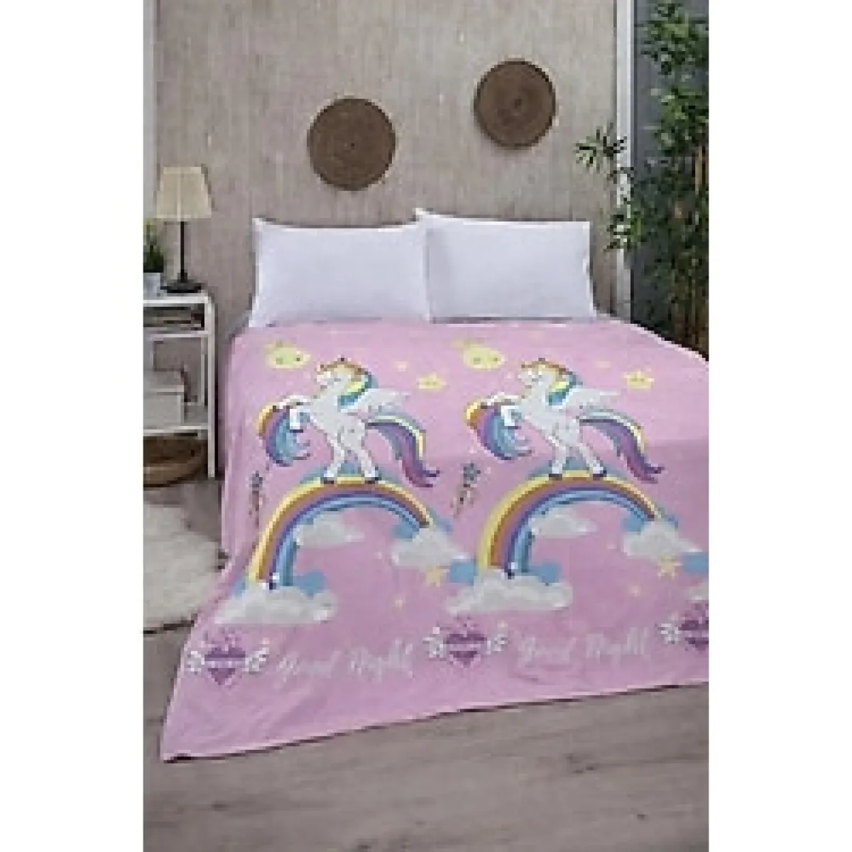 Unicorn Tek Kişilik Pike 170x230 cm - Çocuk ve Genç Odaları İçin, Renkli Gökkuşağı Desenli