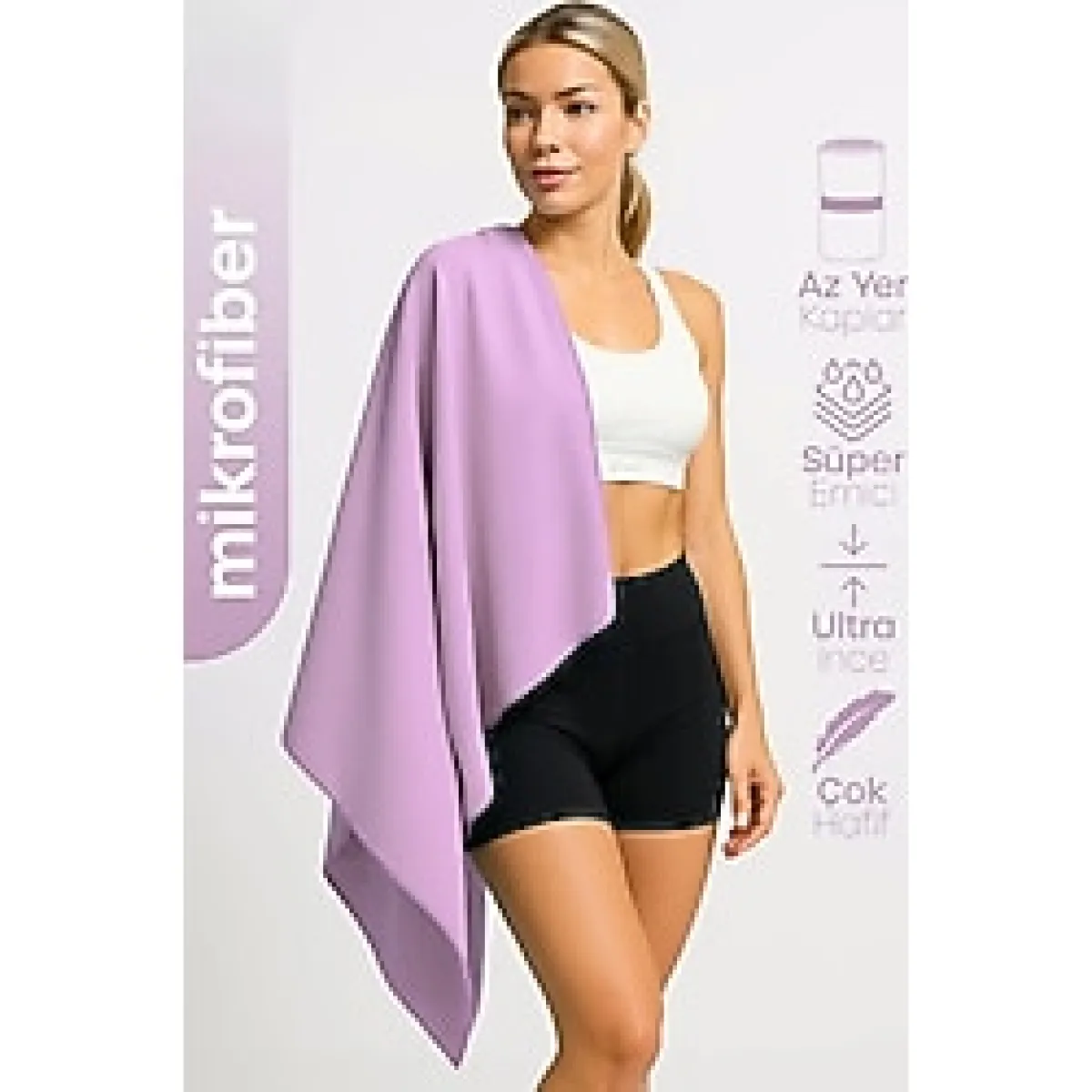 Unisex Mikrofiber Plaj Havlusu 80X130 Cm Yumuşak Dokulu Deniz Banyo Sporcu Havlusu Large Boy Mor