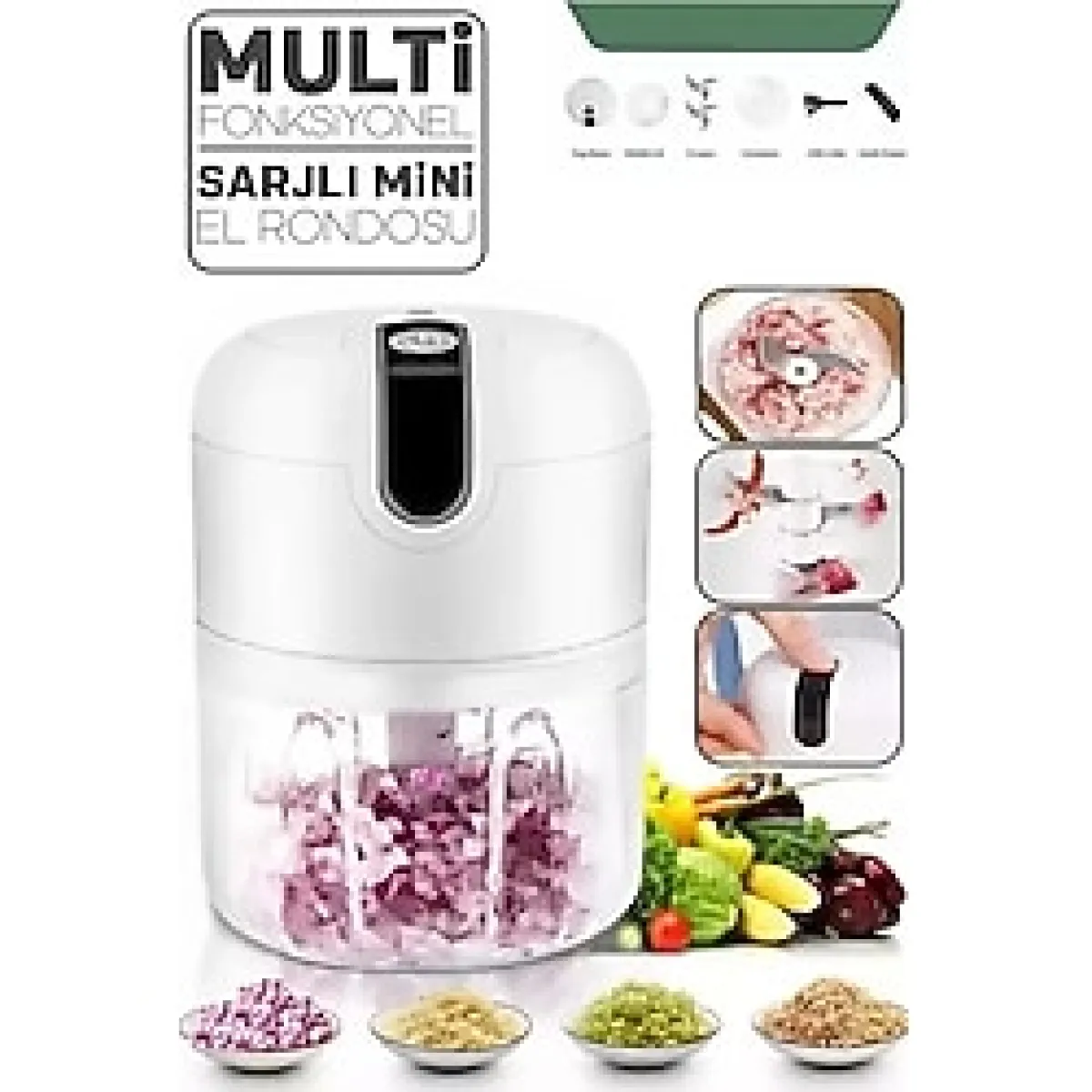 Usb Sarjlı Kablosuz 3 Bıçaklı Doğrayıcı Rondo 280 ml Hazneli 4436