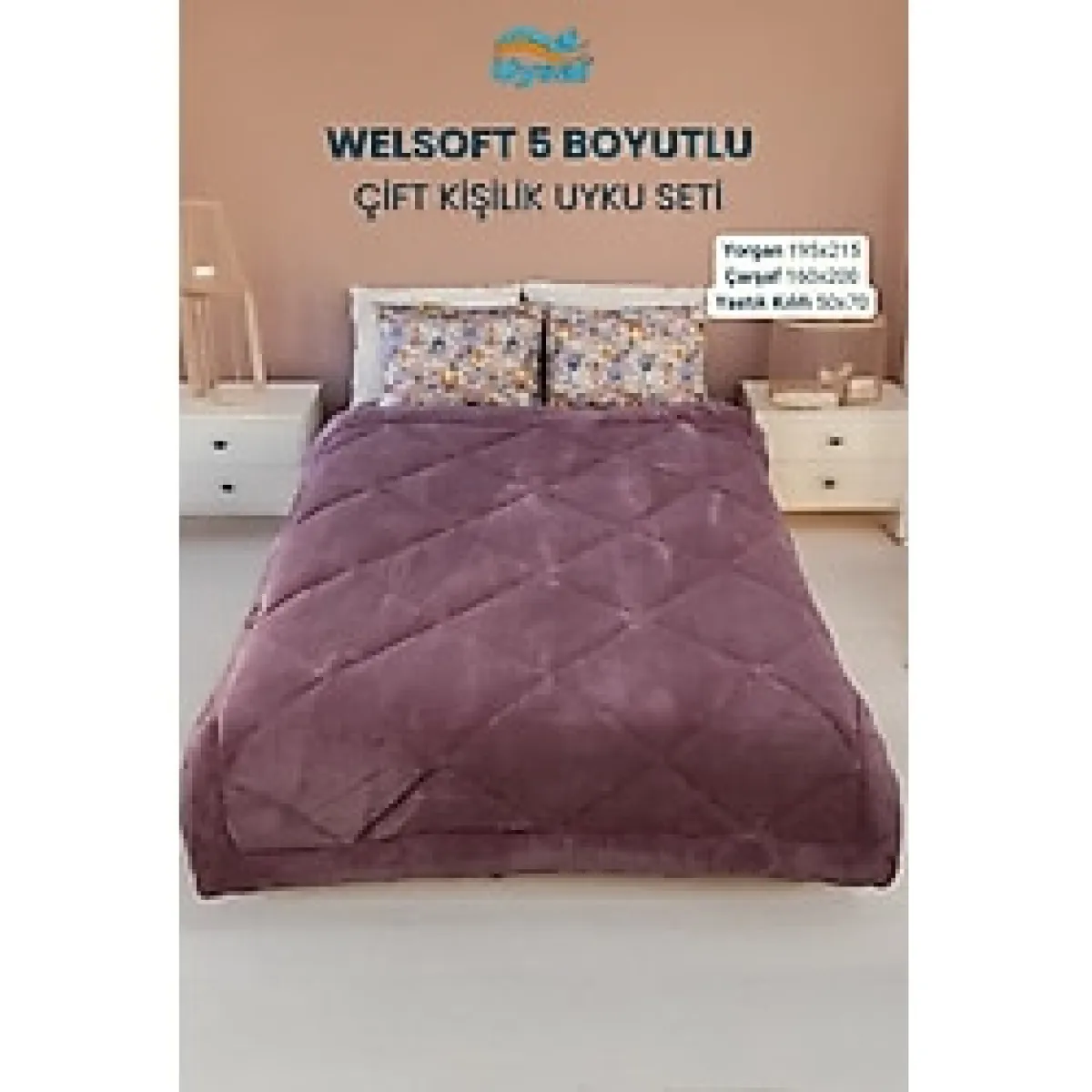 Uysal Yorgan Welsoft 5 Boyutlu Çift Kişilik Uyku Seti - Gül Kurusu