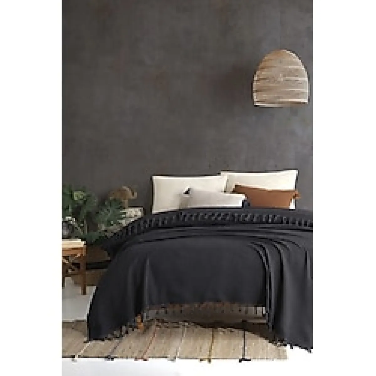 Viaden Sidney Pamuklu Çift Kişilik Pike 200 x 230 cm Düz Siyah Renk 1 Parça