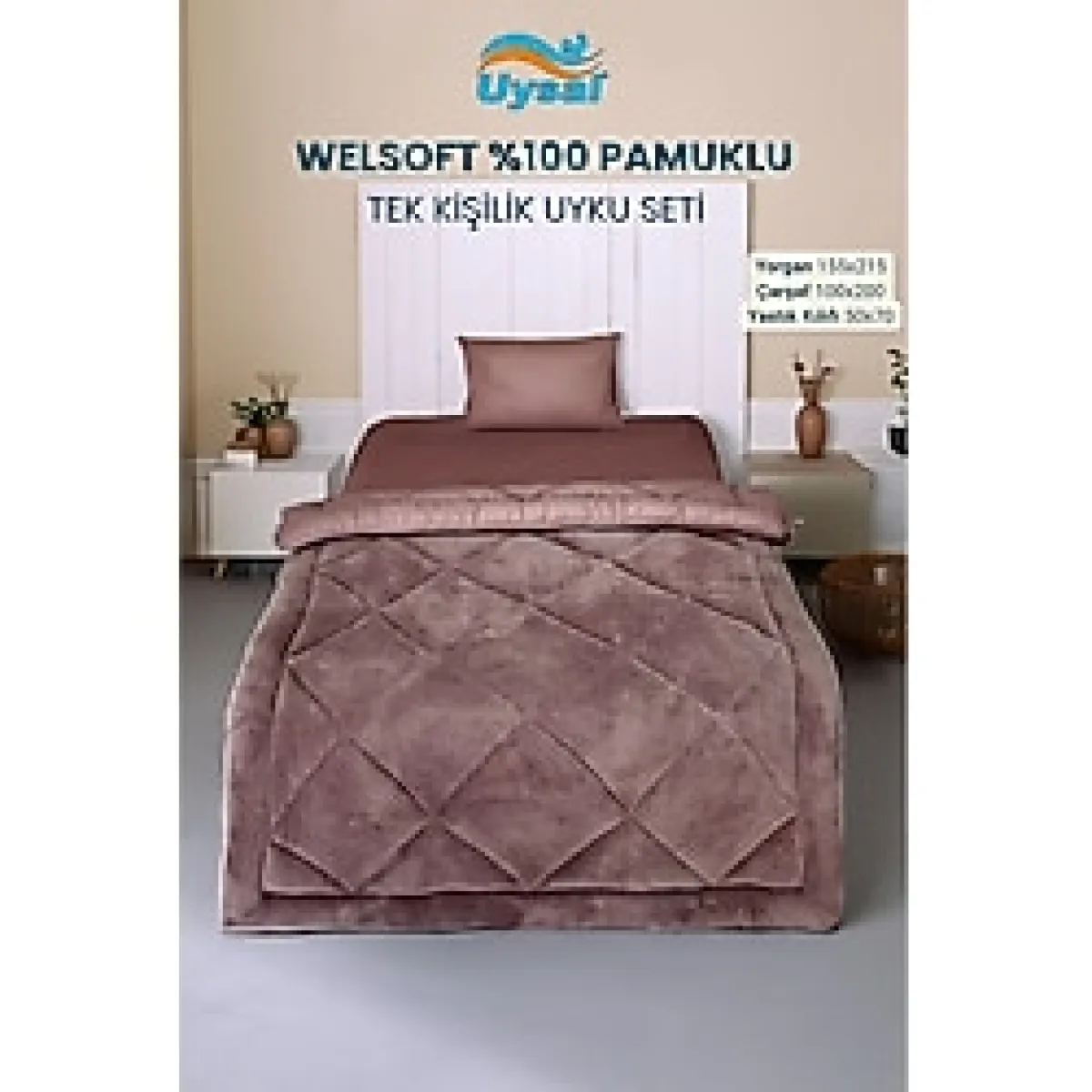 Welsoft Akfil Tek Kişilik Uyku Seti - Gül Kurusu