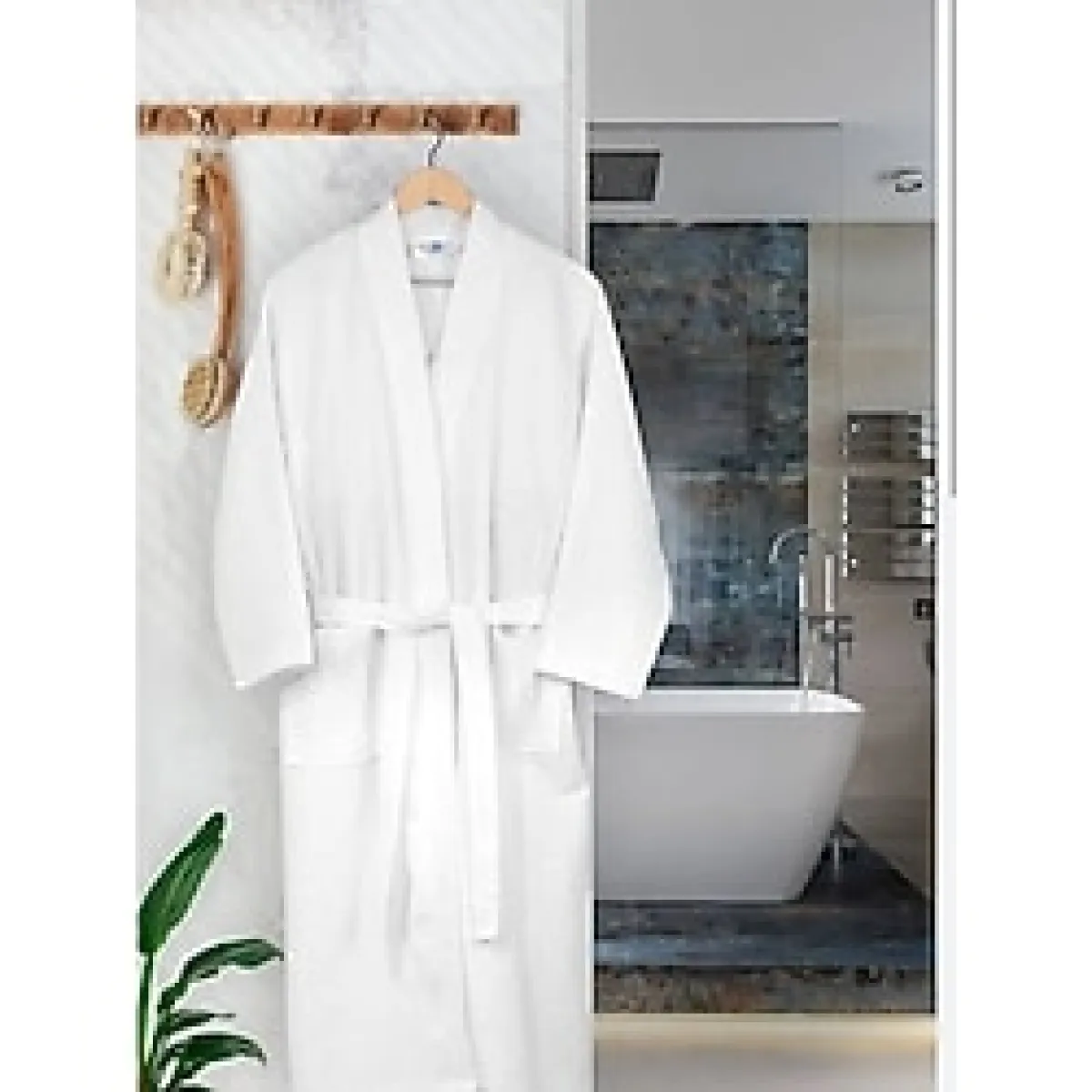 White Home Pike Desenli Bornoz - M - L / L - XL - Beyaz