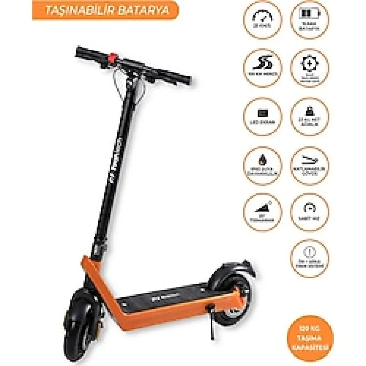 X9 Elektrikli Scooter - Çıkartılabilir Bataryalı 850w Katlanabilir Scooter Turuncu