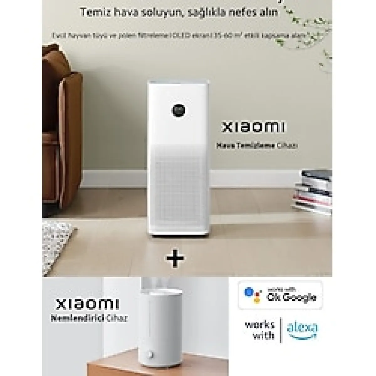 Xiaomi 60 M2 Etkili Antialerjik Pro Akıllı Hava Temizleyici( Türkiye Garantili ) + Hava Nemlendirici - Beyaz