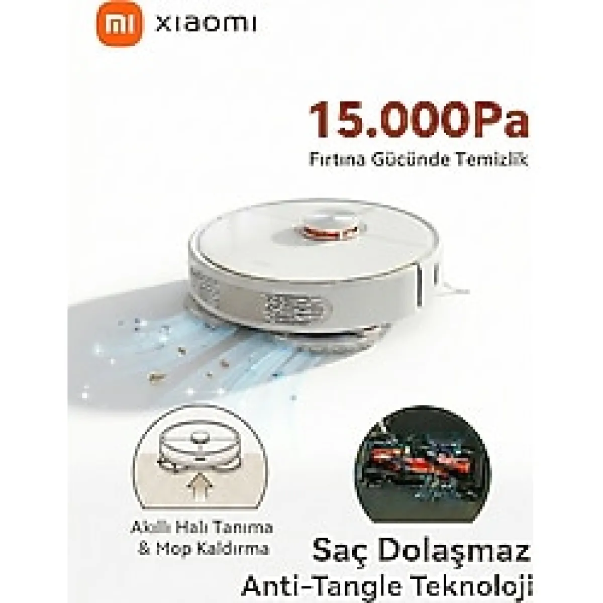 Xiaomi Yeni 15.000 Pa Rekor Emiş Güçlü Çift Döner Başlıklı Premium Robot Süpürge, Halı Tanıma, Mop Kaldırma