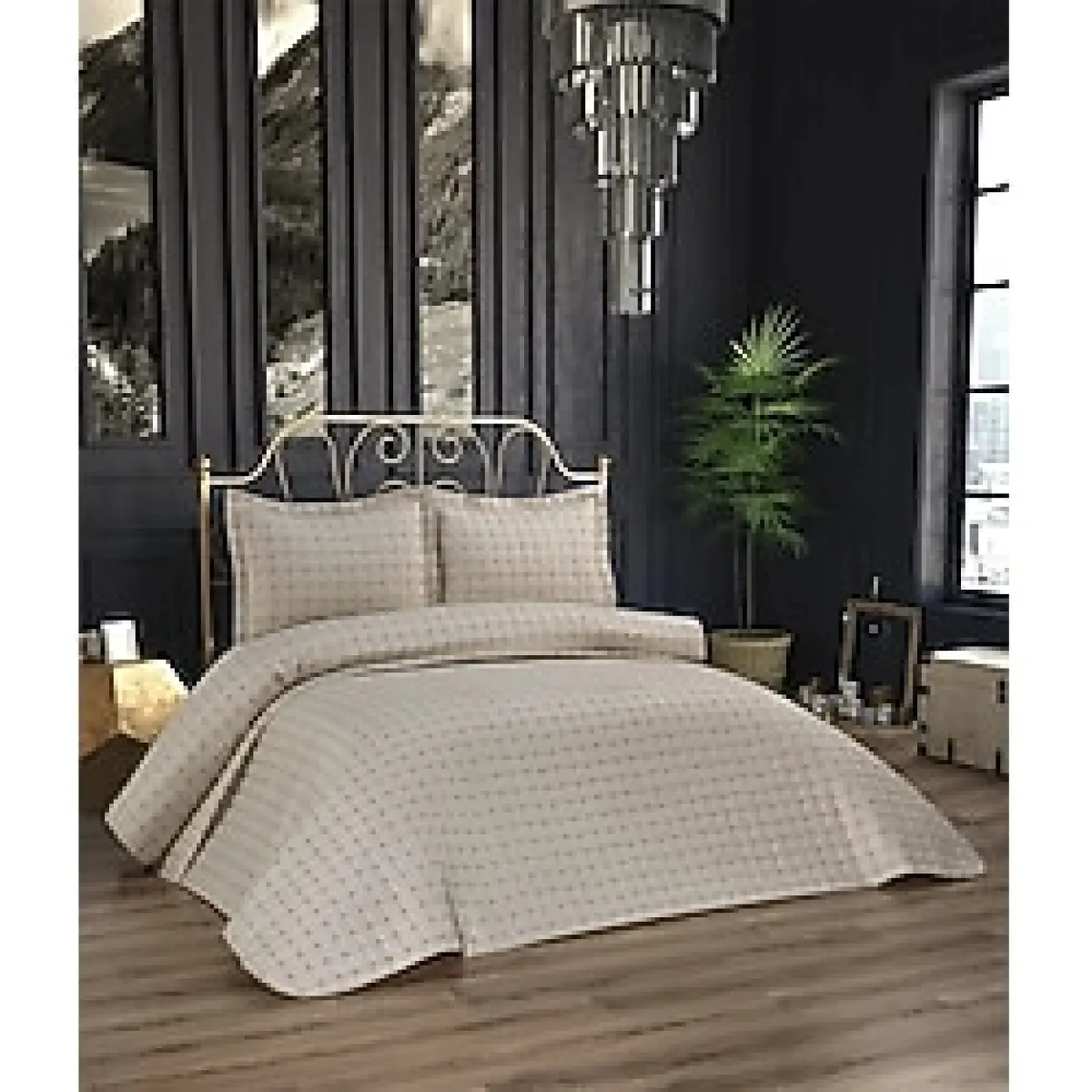 Yıldız Kapitoneli 3 Parça Çift Kişilik Yatak Örtüsü