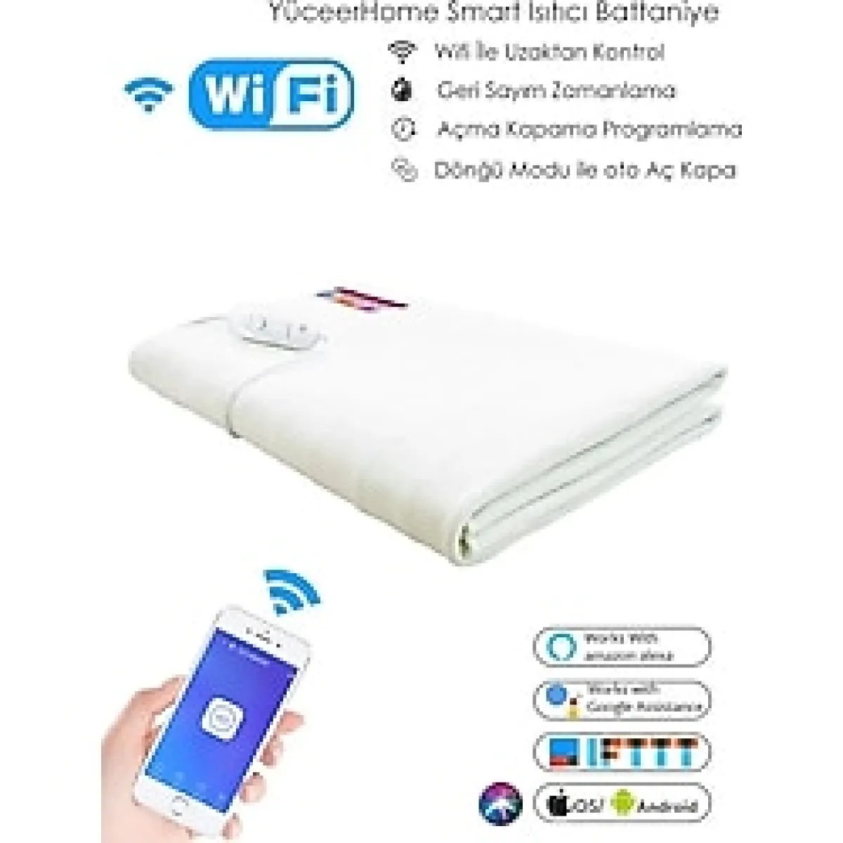 Yüceer Home Akıllı Elektrikli Battaniye Wifi Uzaktan Kontol Smart Akıllı Yatak Isıtıcı Alt Battaniye