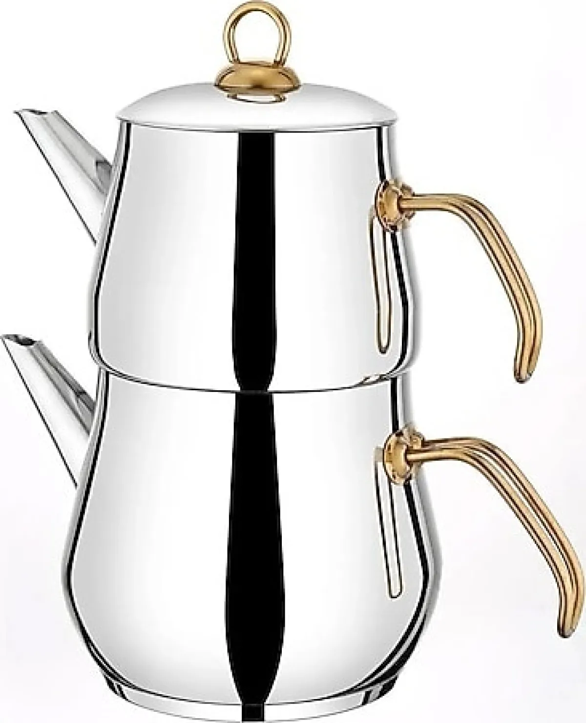 Yunusoğlu Home Aletta Büyük Aile Boy Gold Metal Kulplu Çelik Çaydanlık