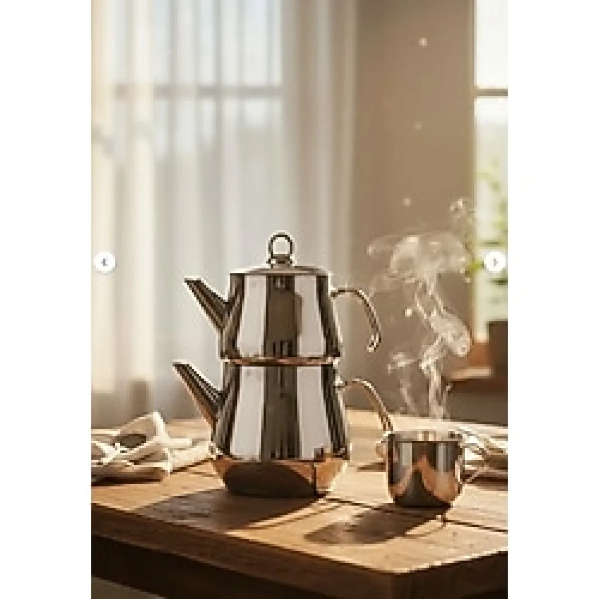 YUNUSOĞLU HOME Aletta Büyük Boy Çelik Çaydanlık Gold Kulp Aile Boy