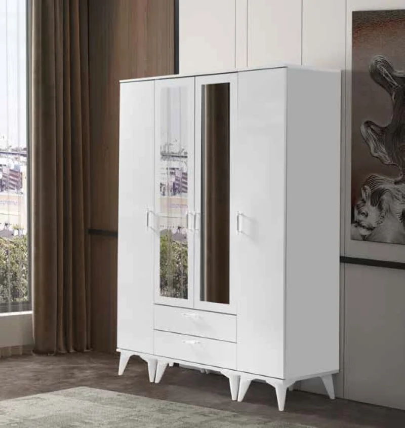 Akasya 4 Kapılı Aynalı Beyaz Dolap (AK107 )
