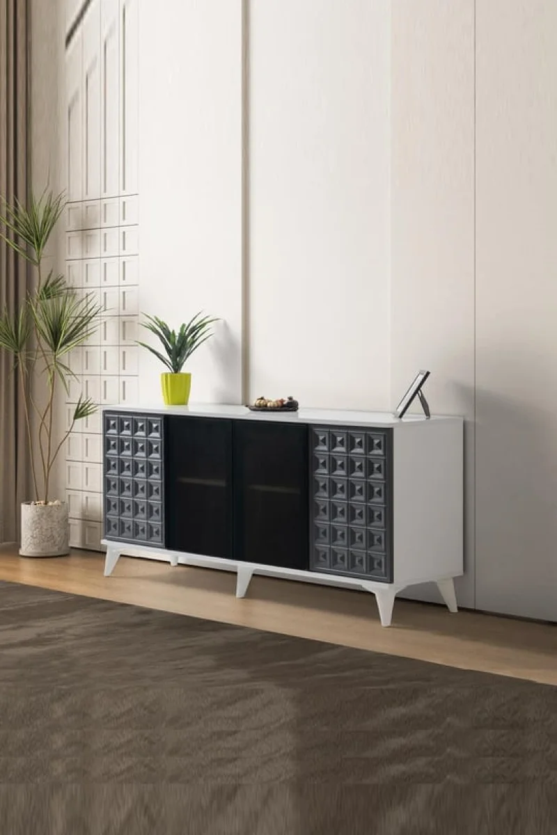 Yakut Reflekte Beyaz Antrasit Konsol 180 cm (AK703)