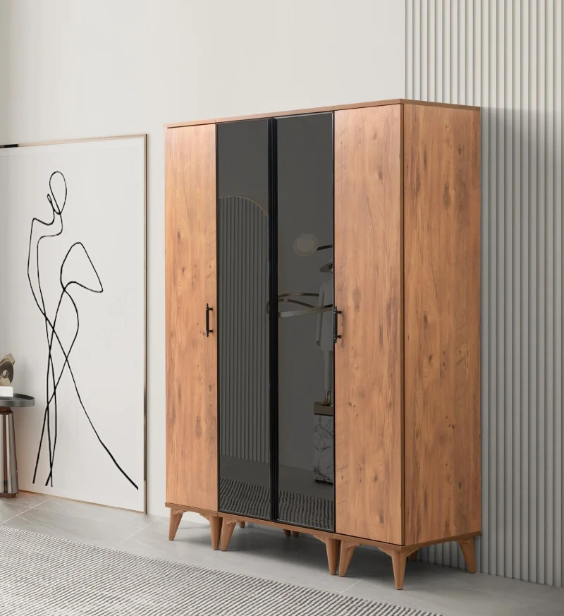 AK105 Reflekte 4 Kapılı Ceviz Dolap